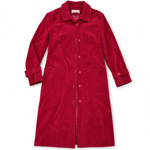 Vintage Ultrasuede Branded Fabric Women’s Long Red Coat Button Front Patch Pocke